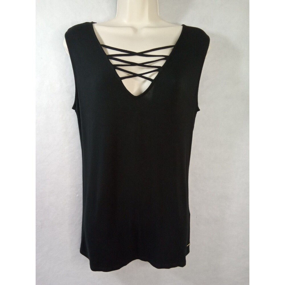 Tahari Women Black Sleeveless ‎ Medium Criss-cross